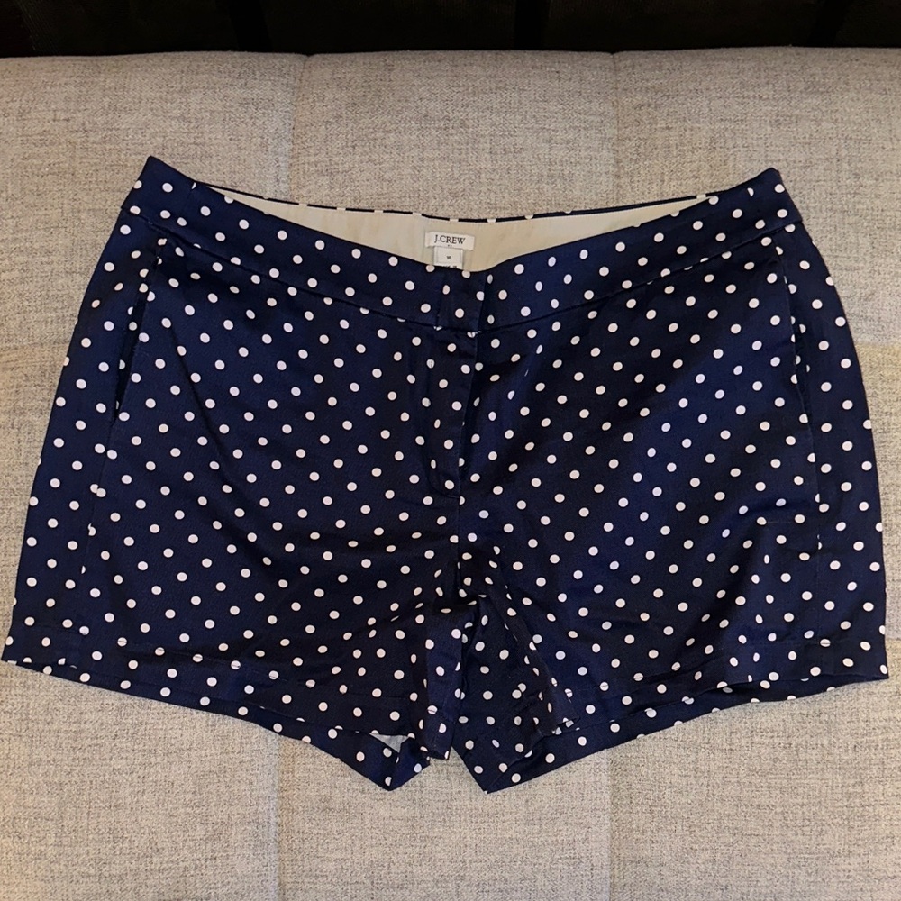 J. Crew Women's Dark Blue and White Polka Dot Bermudas